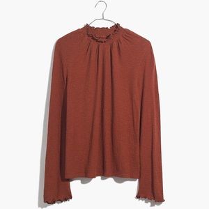 Madewell Texture & Thread Ruffled Mockneck Top in Maple Syrup | X-Small